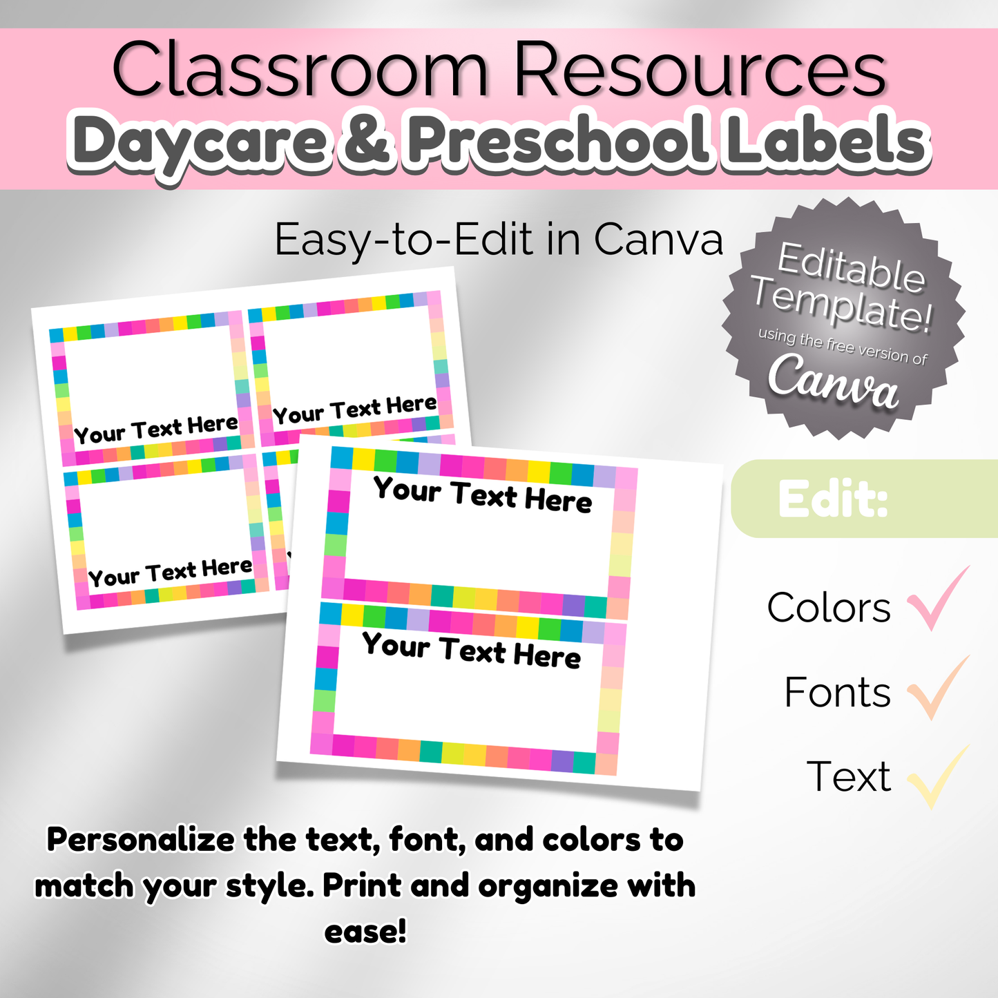 Printable Daycare Organization Labels