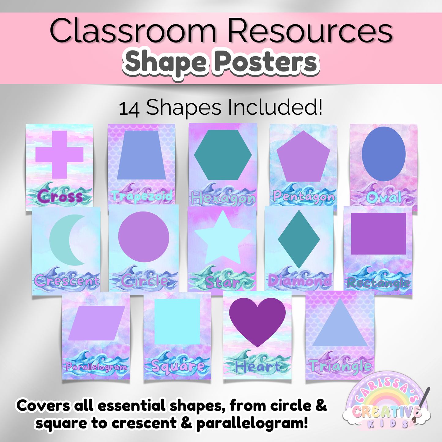 Under the Sea Watercolor Classroom Shape Posters | Preschool Printable Wall Art
