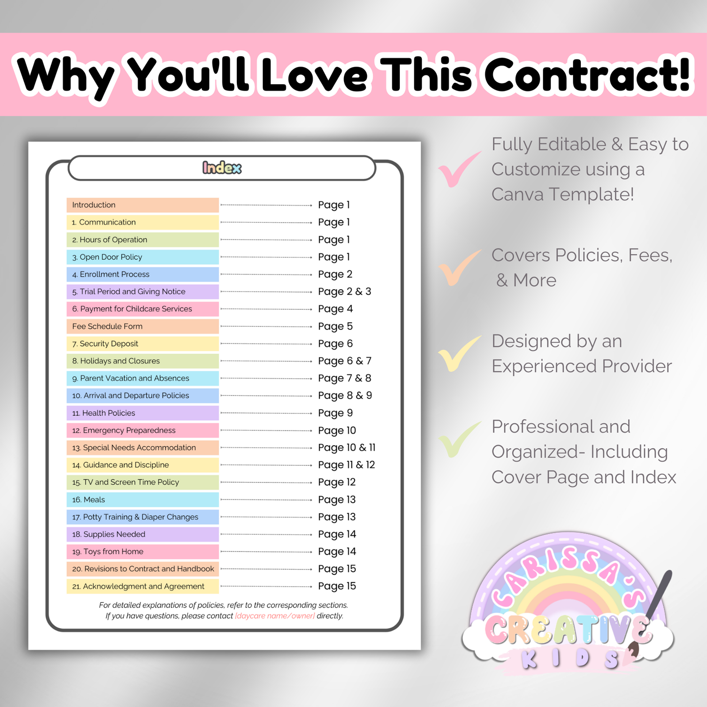 Daycare Contract for Childcare Centers and In Home Providers