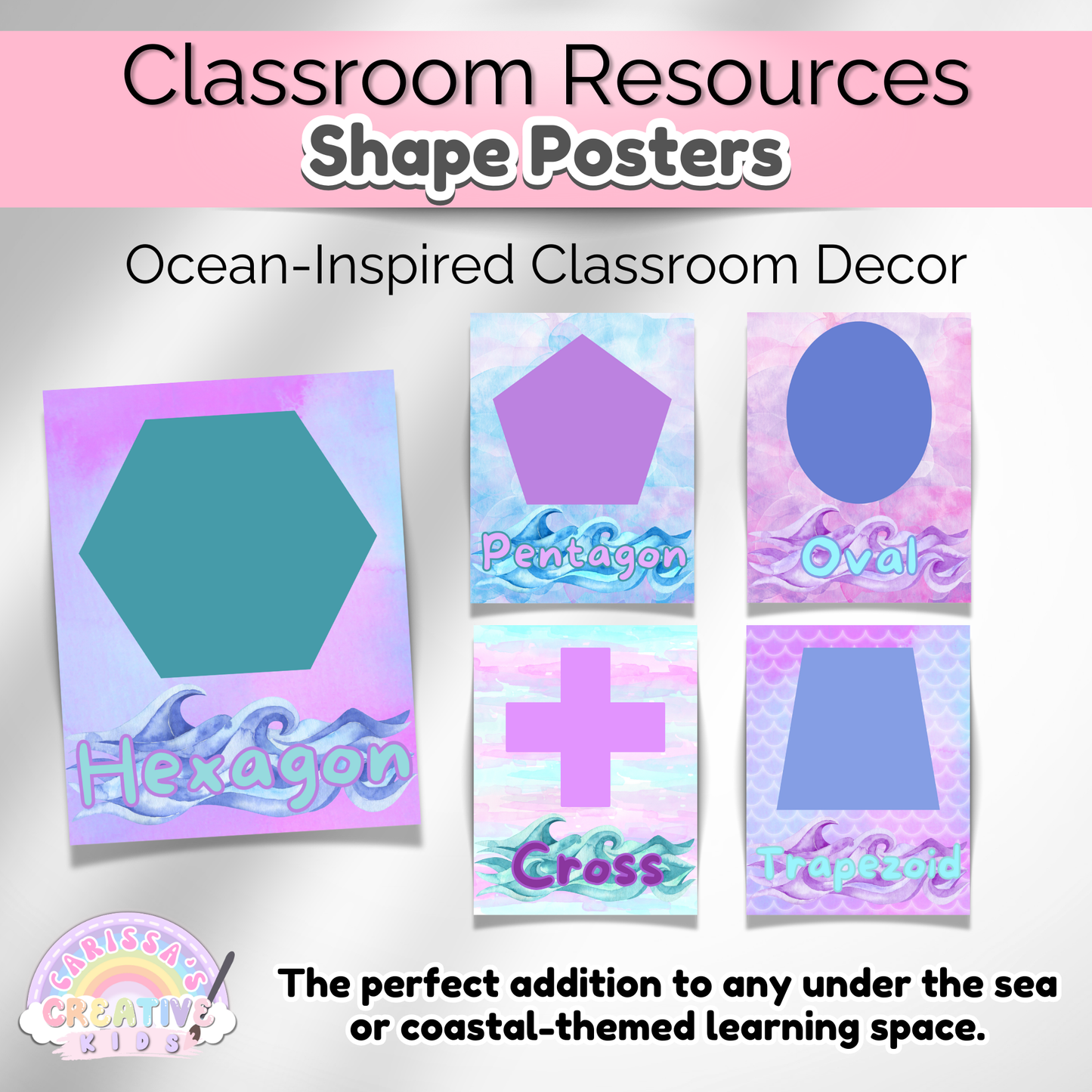Under the Sea Watercolor Classroom Shape Posters | Preschool Printable Wall Art