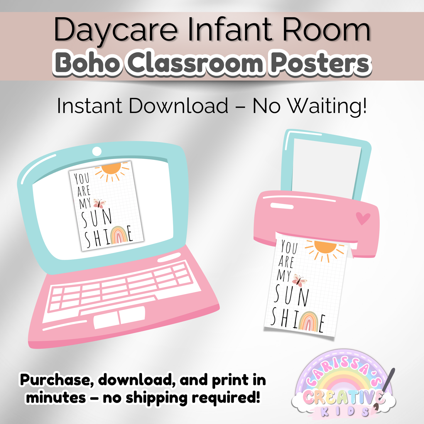 Daycare Infant Classroom Boho Rainbow Theme Posters | Neutral Infant Room