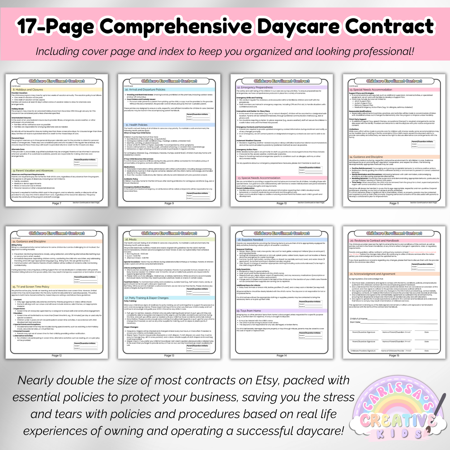 Daycare Contract for Childcare Centers and In Home Providers