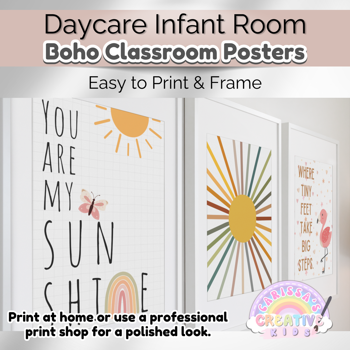 Daycare Infant Classroom Boho Rainbow Theme Posters | Neutral Infant Room