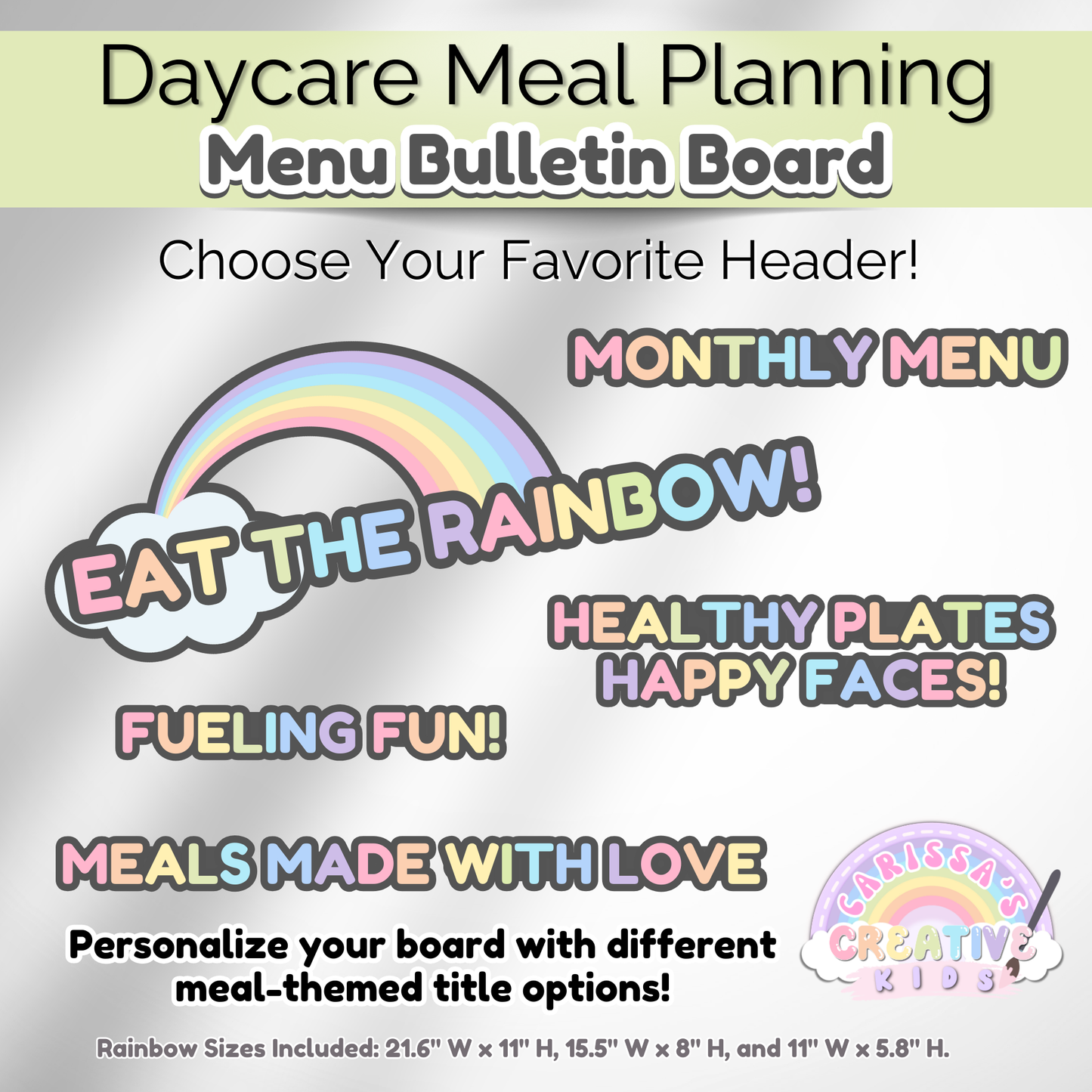 Daycare Bulletin Board Editable Meal Planning Kit