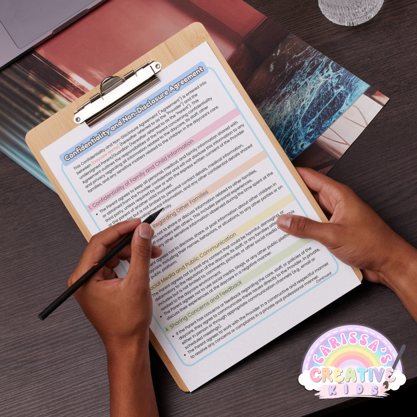 Daycare NDA Forms- Non-Disclosure Agreement for Childcare Providers, Childcare Centers and Preschools.