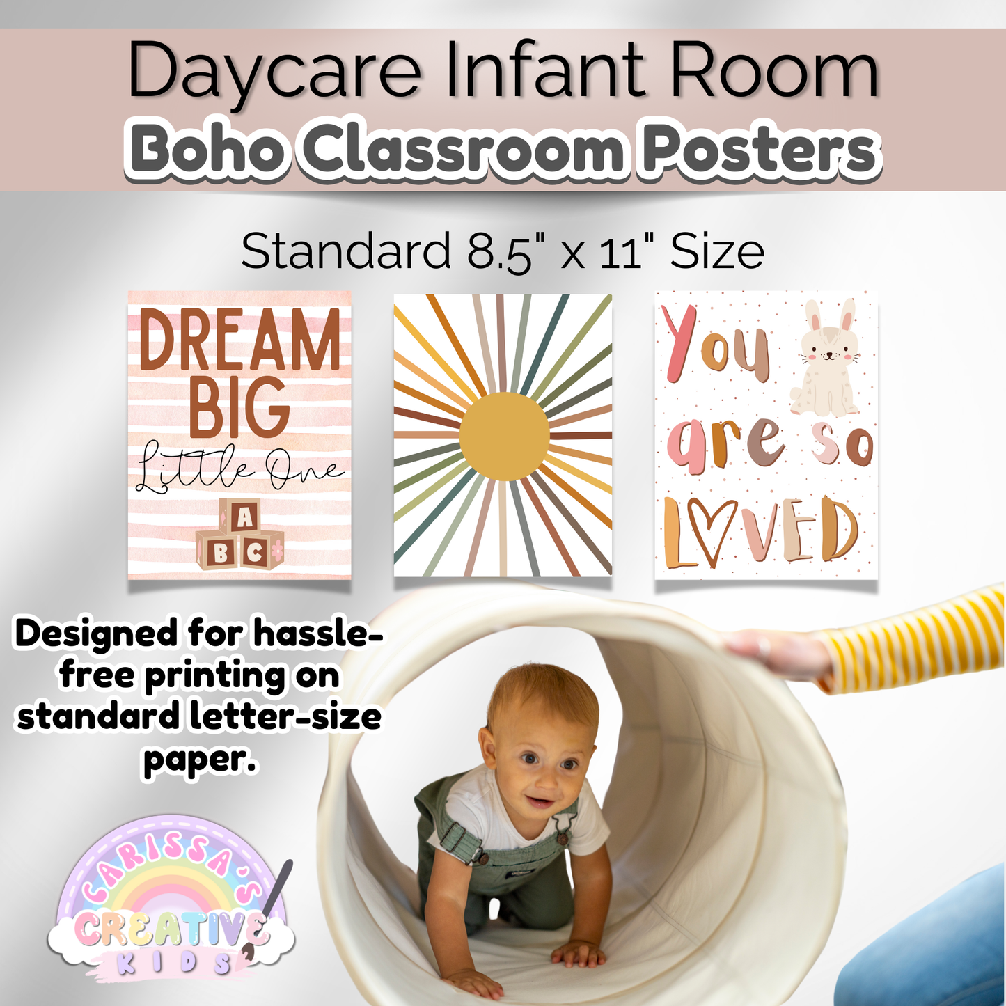 Daycare Infant Classroom Boho Rainbow Theme Posters | Neutral Infant Room