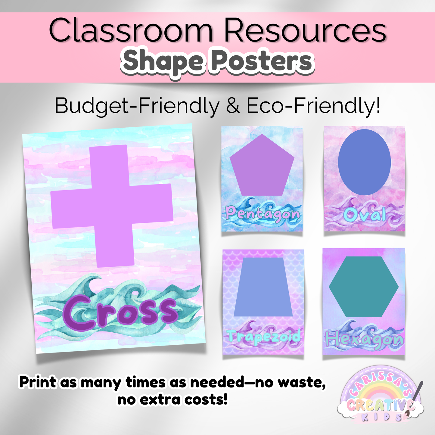Under the Sea Watercolor Classroom Shape Posters | Preschool Printable Wall Art
