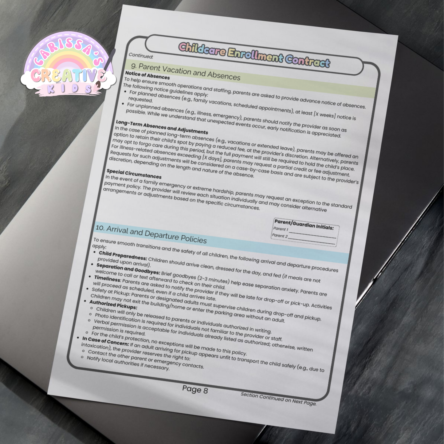 Daycare Contract for Childcare Centers and In Home Providers