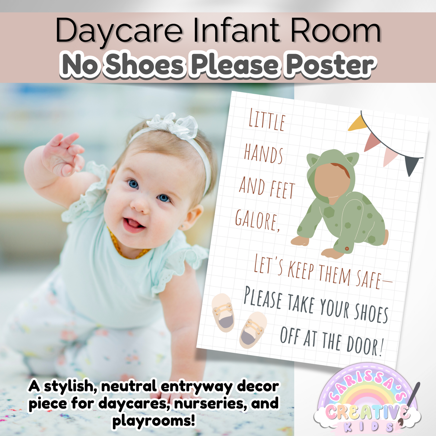 Daycare Infant Classroom Boho Entryway Printable No Shoes Poster