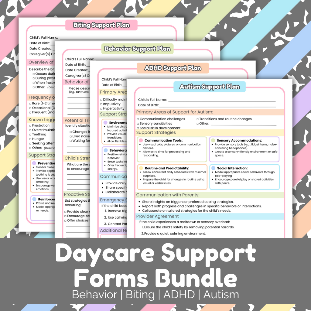 Daycare Support Forms Bundle | Biting, Behavior, ADHD, and Autism Support Plans