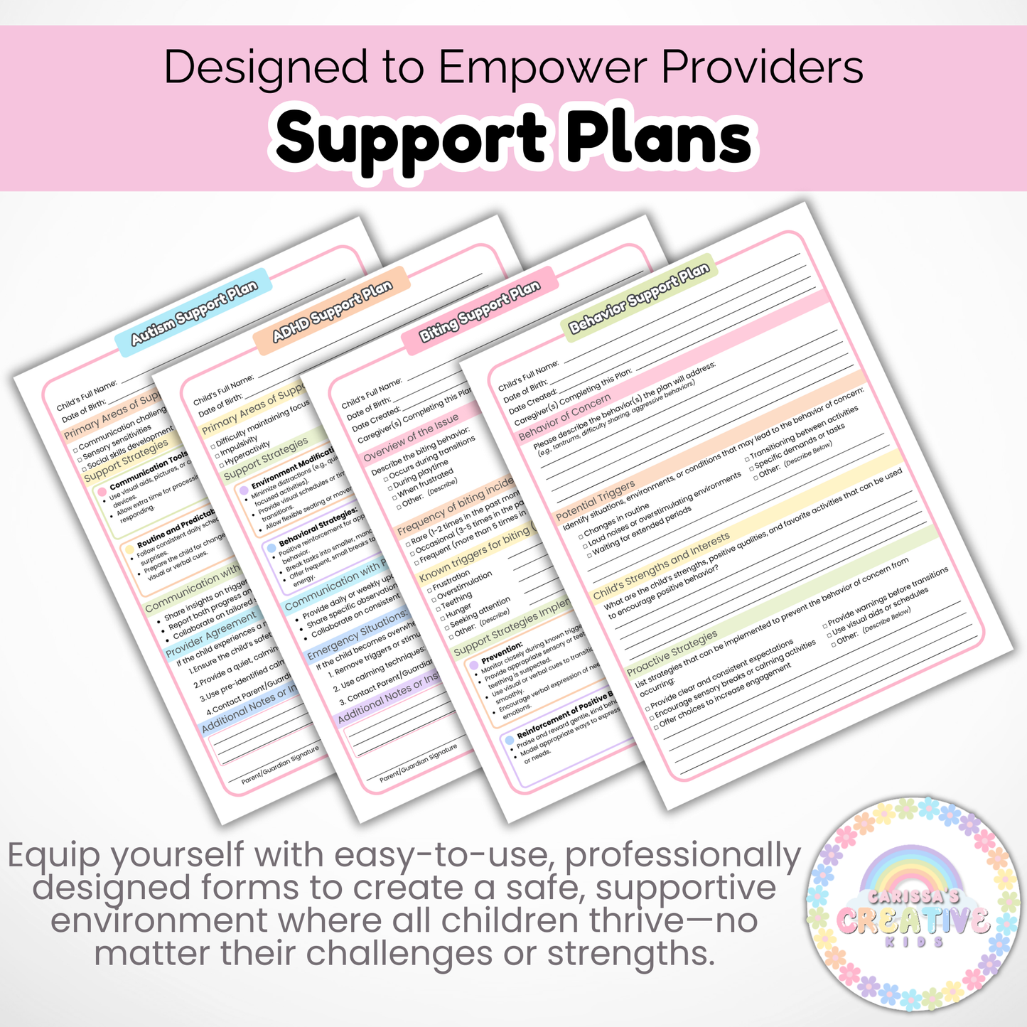 Daycare Support Forms Bundle | Biting, Behavior, ADHD, and Autism Support Plans