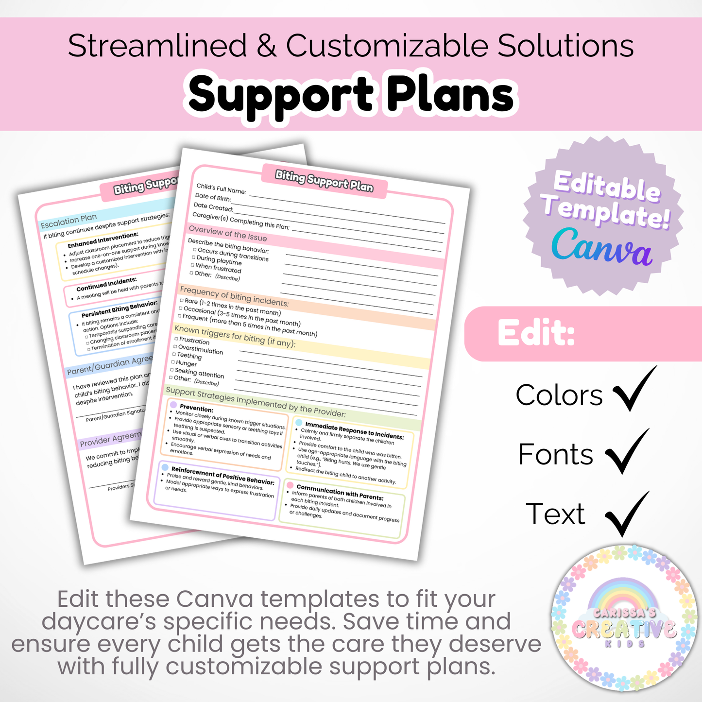 Daycare Support Forms Bundle | Biting, Behavior, ADHD, and Autism Support Plans