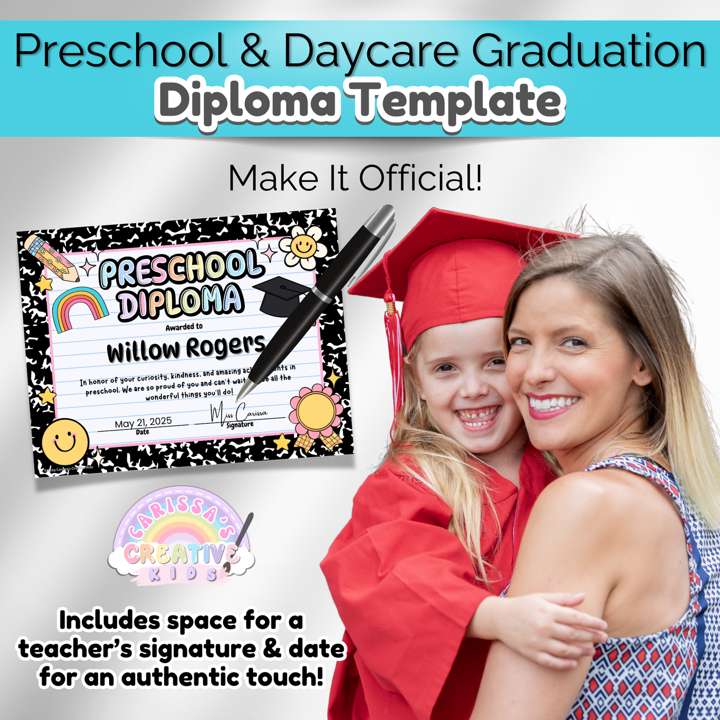 Preschool Graduation Diploma Template | Kindergarten Grad Certificate