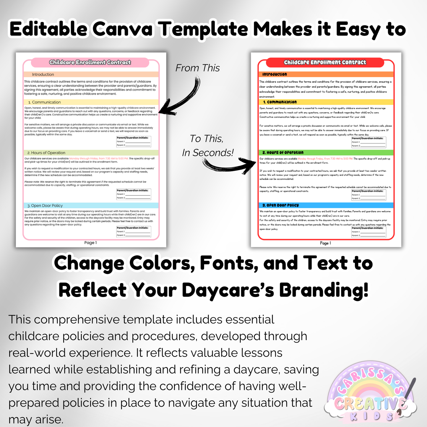 Childcare Enrollment Contract | Daycare Forms Template