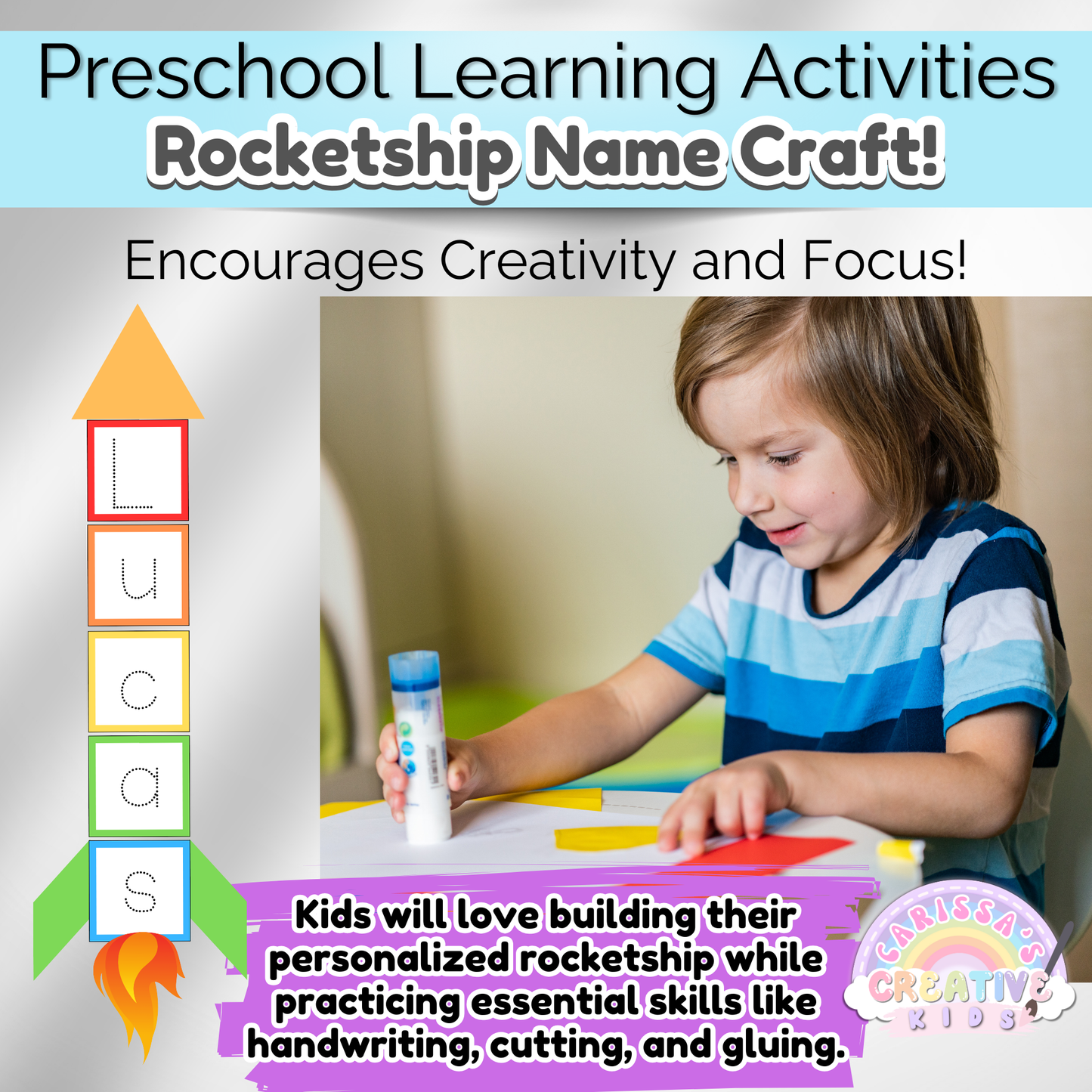 Preschool Rocketship Name Craft | Practice Writing Daycare Activity