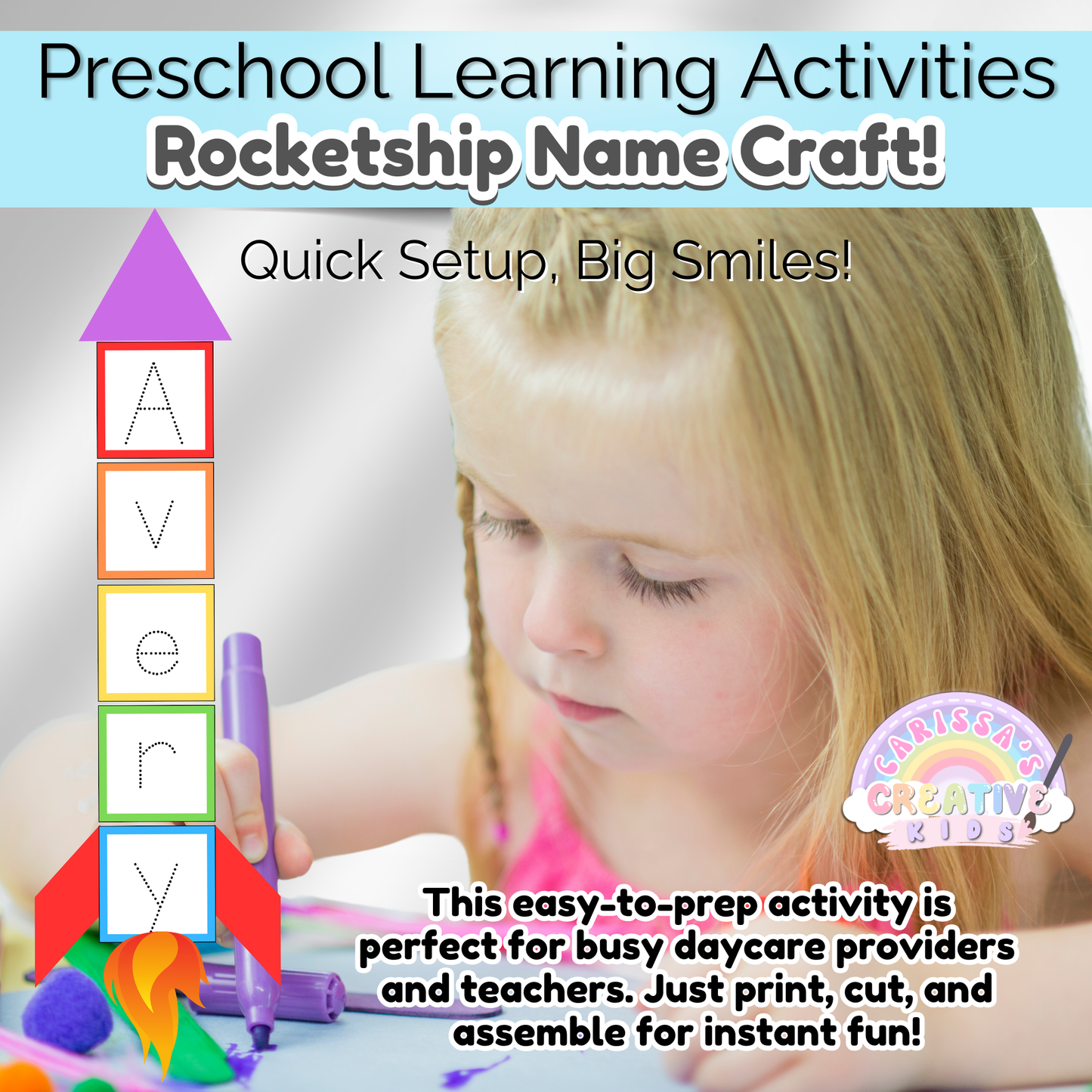 Preschool Rocketship Name Craft | Practice Writing Daycare Activity