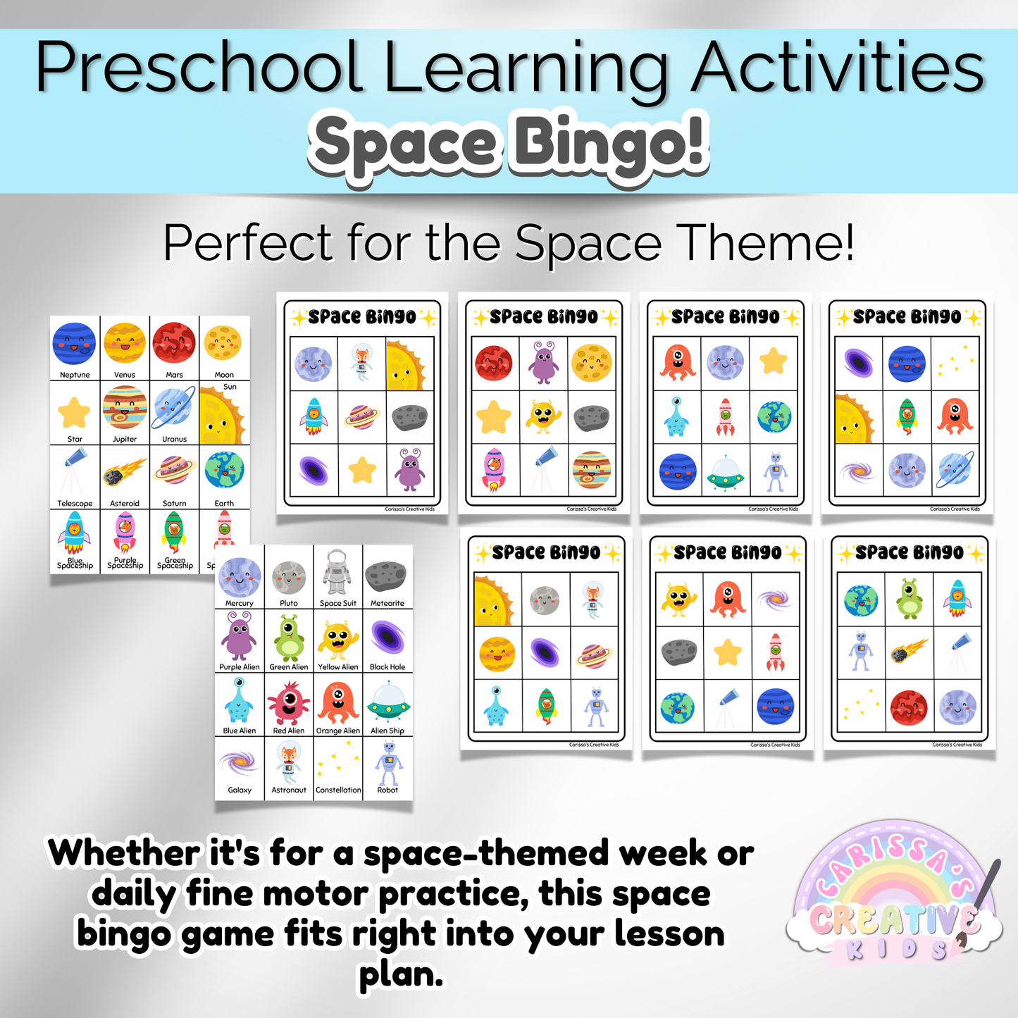 Preschool Outer Space Bingo Game! Practice Fine Motor Skills in a Daycare