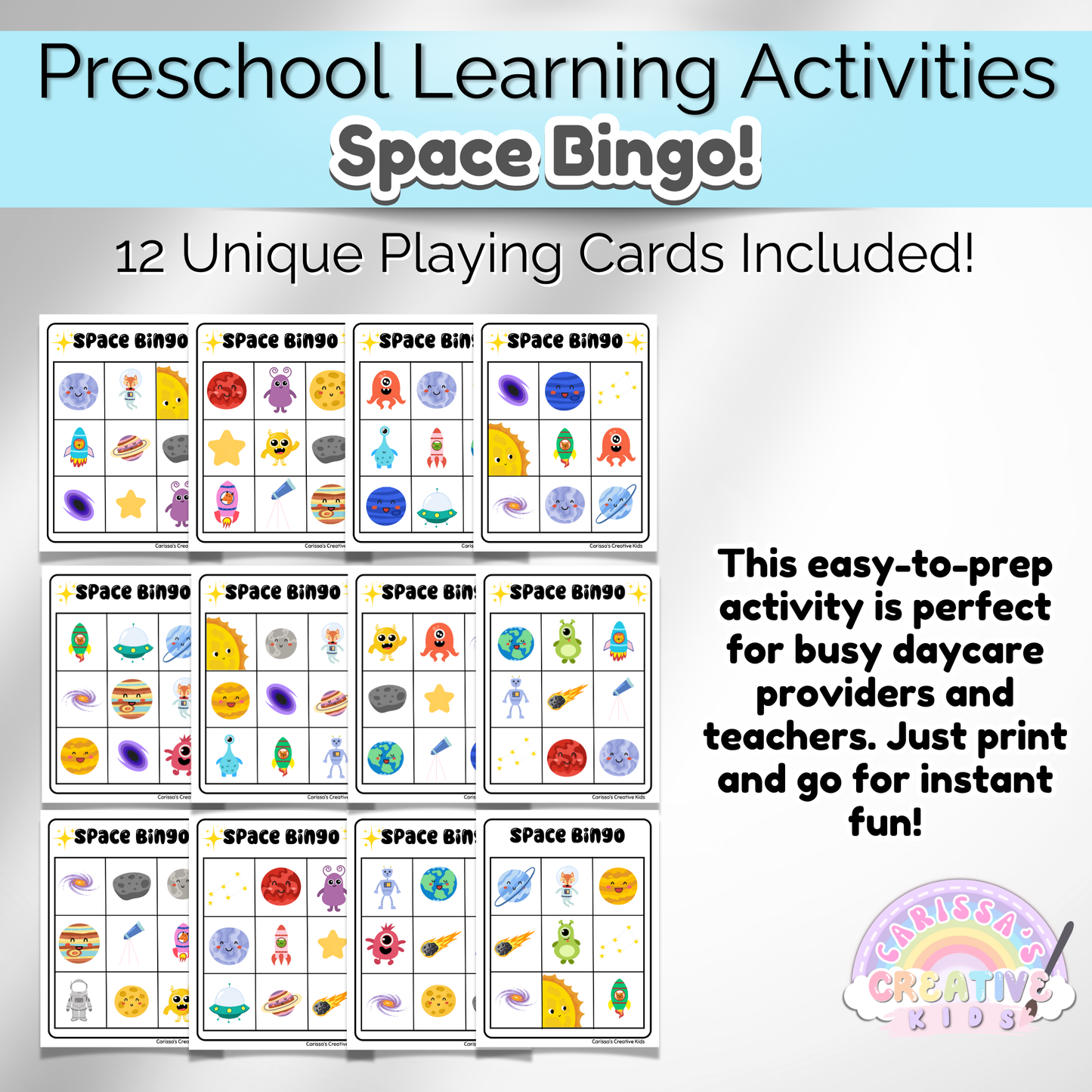 Preschool Outer Space Bingo Game! Practice Fine Motor Skills in a Daycare