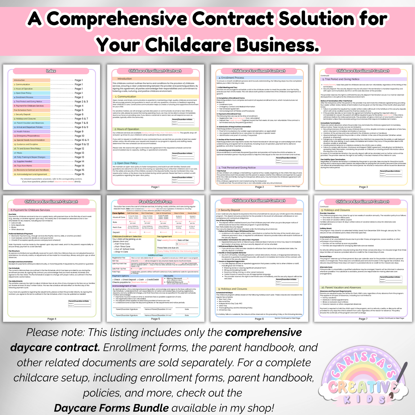 Childcare Enrollment Contract | Daycare Forms Template