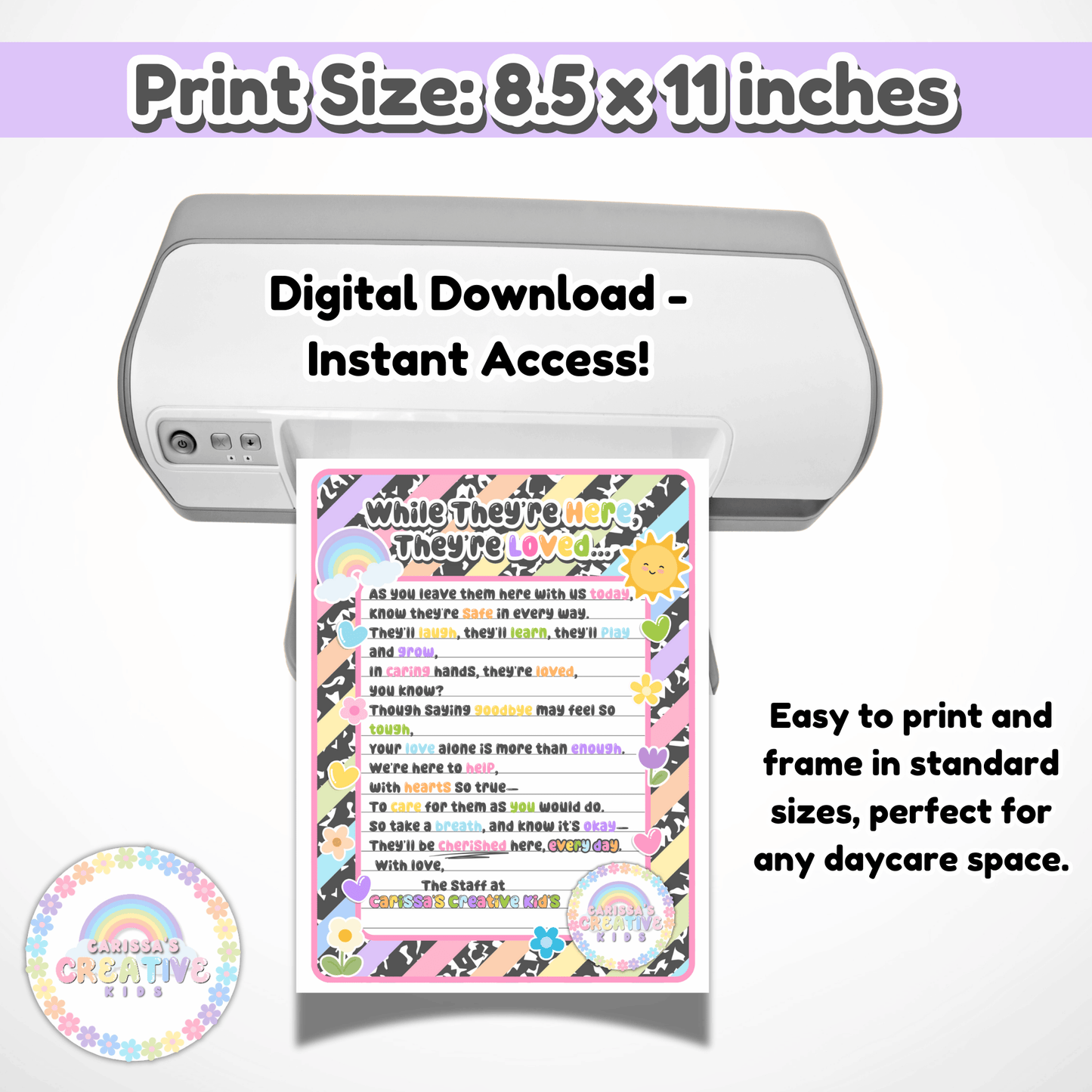 Childcare Entry Poem Wall Art Poster | drop off Reassurance for Daycare Parent | Classroom Decor | Digital Download | Preschool Boot room