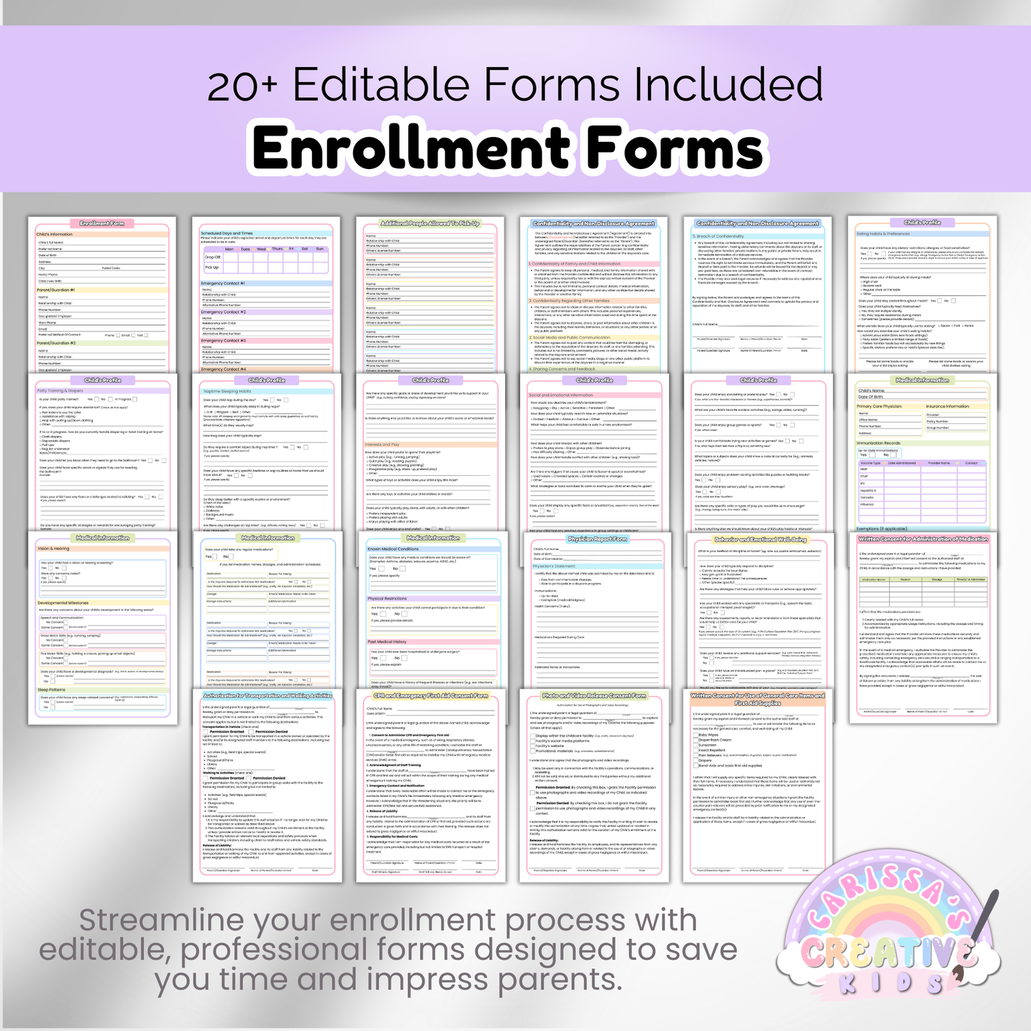 Daycare Forms- Enrollment Forms Bundle