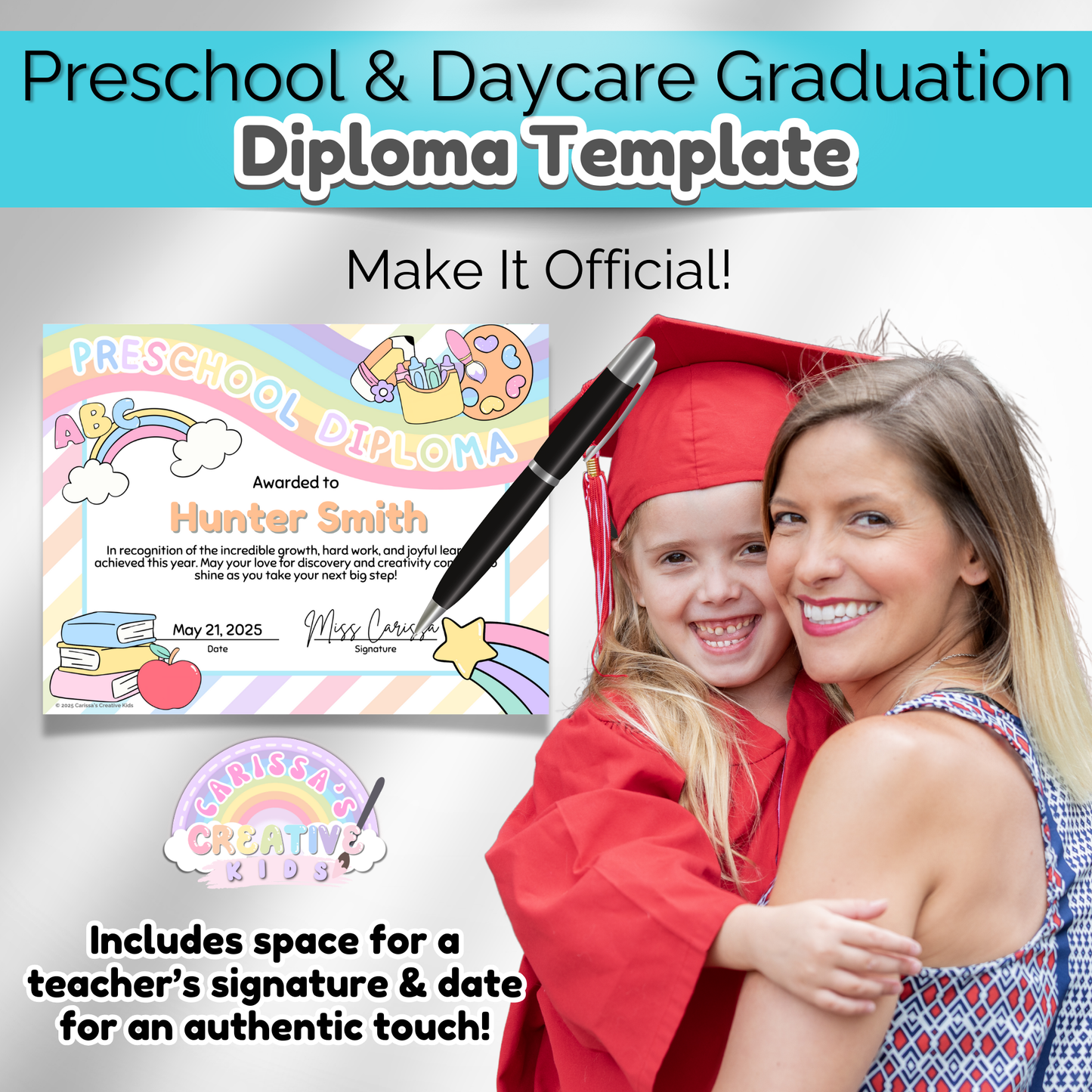 Pastel Preschool Graduation Diploma Template | Kindergarten Grad Certificate