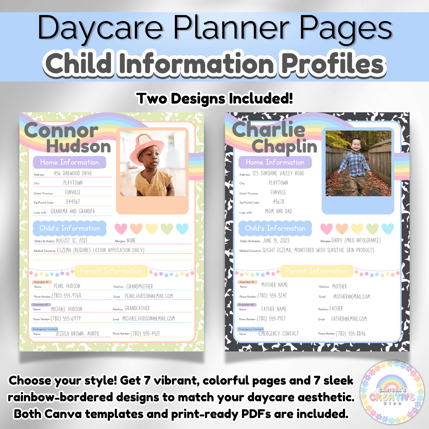 Student Information Sheet for Daycare & Preschool Teachers | Emergency Contact Form