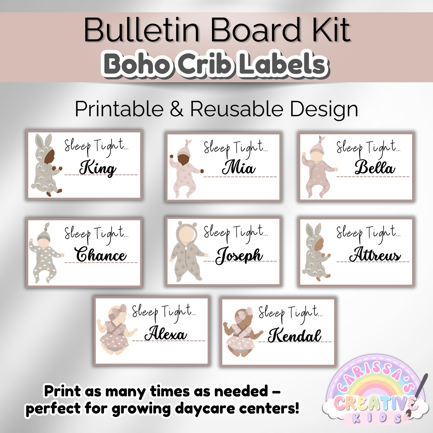 Boho Daycare Crib Labels Infant Classroom Printables Template | Cubbie Name Tags