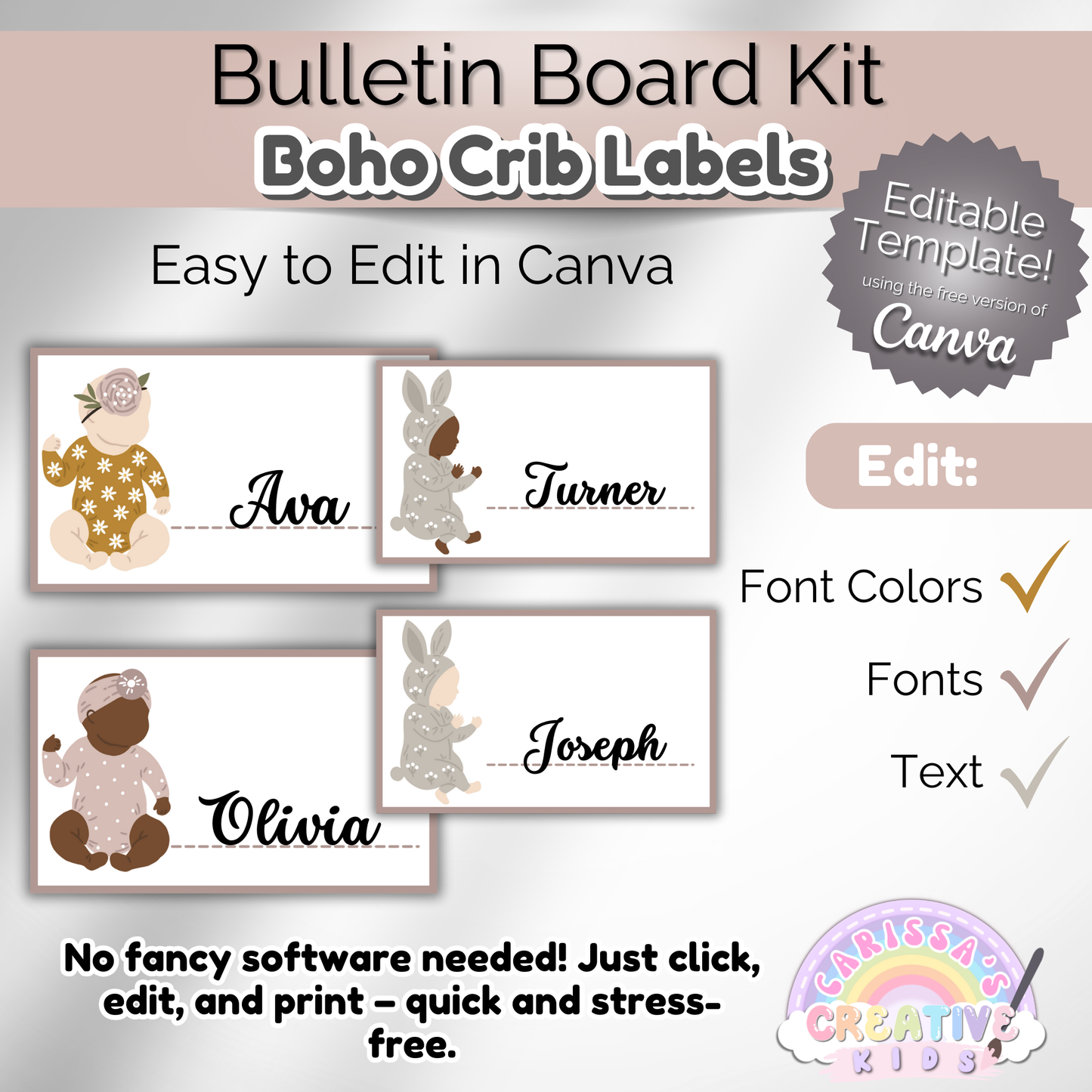 Boho Daycare Crib Labels Infant Classroom Printables Template | Cubbie Name Tags