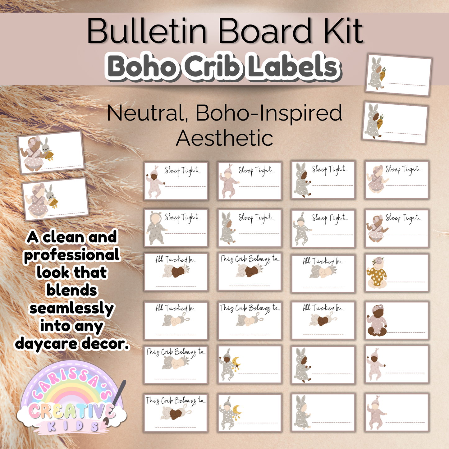 Boho Daycare Crib Labels Infant Classroom Printables Template | Cubbie Name Tags
