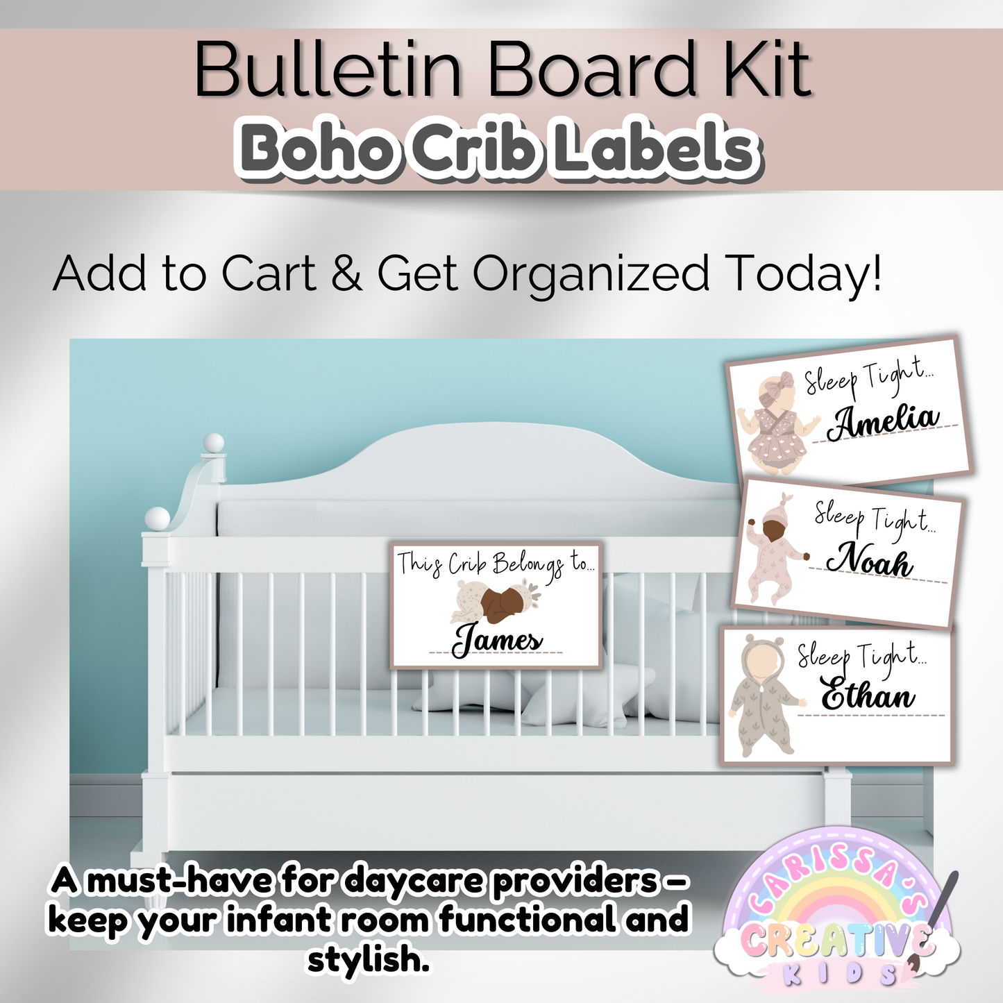Boho Daycare Crib Labels Infant Classroom Printables Template | Cubbie Name Tags