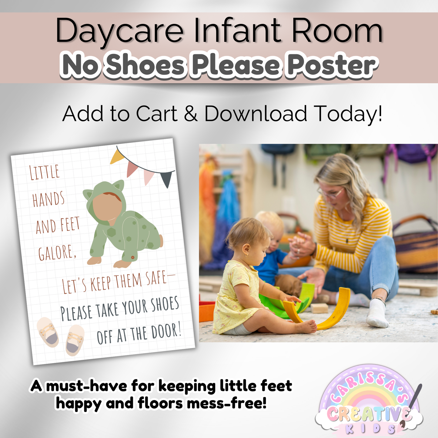 Daycare Infant Classroom Boho Entryway Printable No Shoes Poster