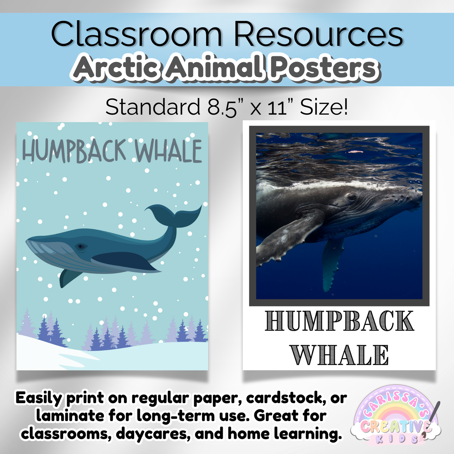 Educational Arctic animal learning posters for classrooms, playrooms, and Montessori spaces. Printable and easy to use.