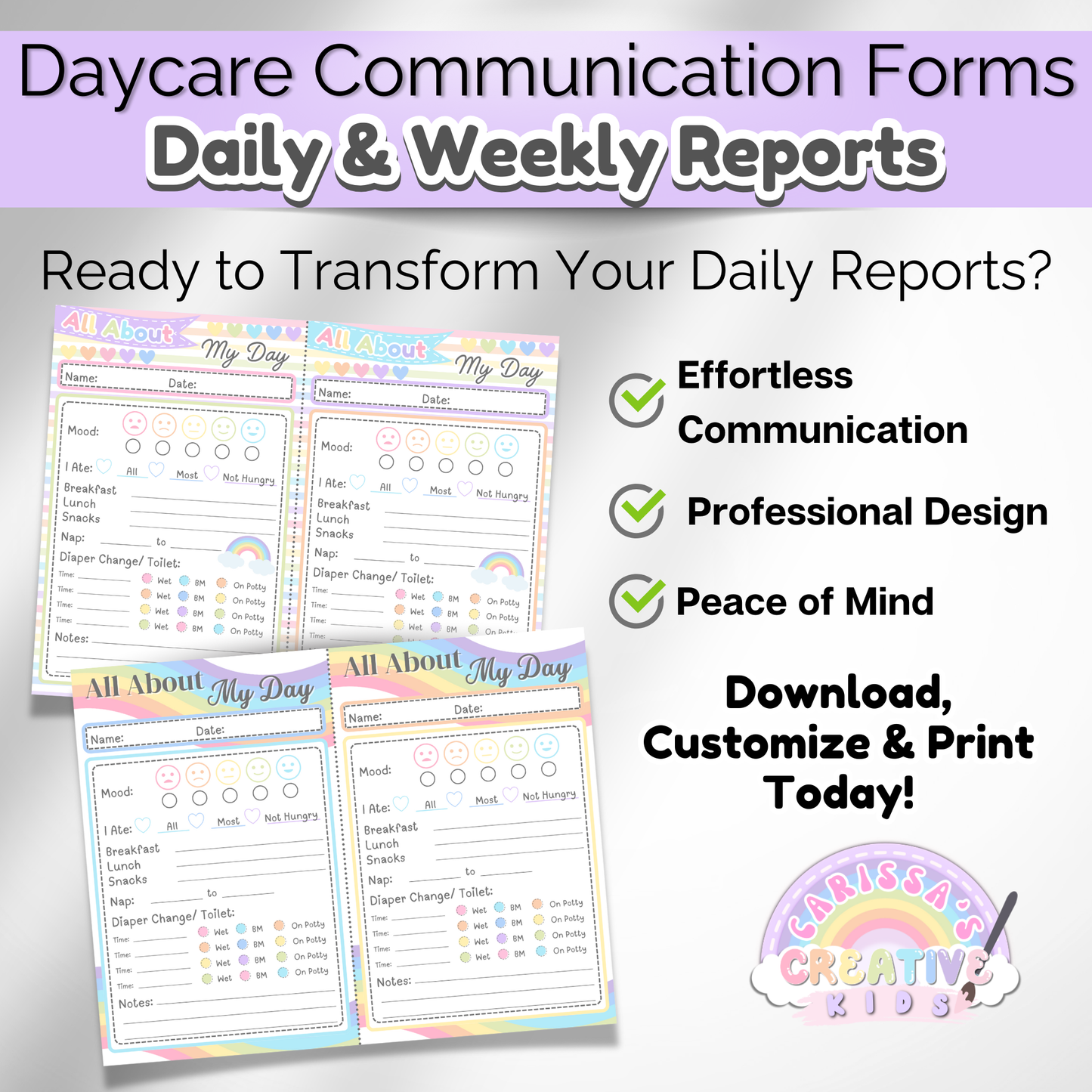Infant daily report for daycare. Track feeding, naps, and diaper changes with this printable daycare form.