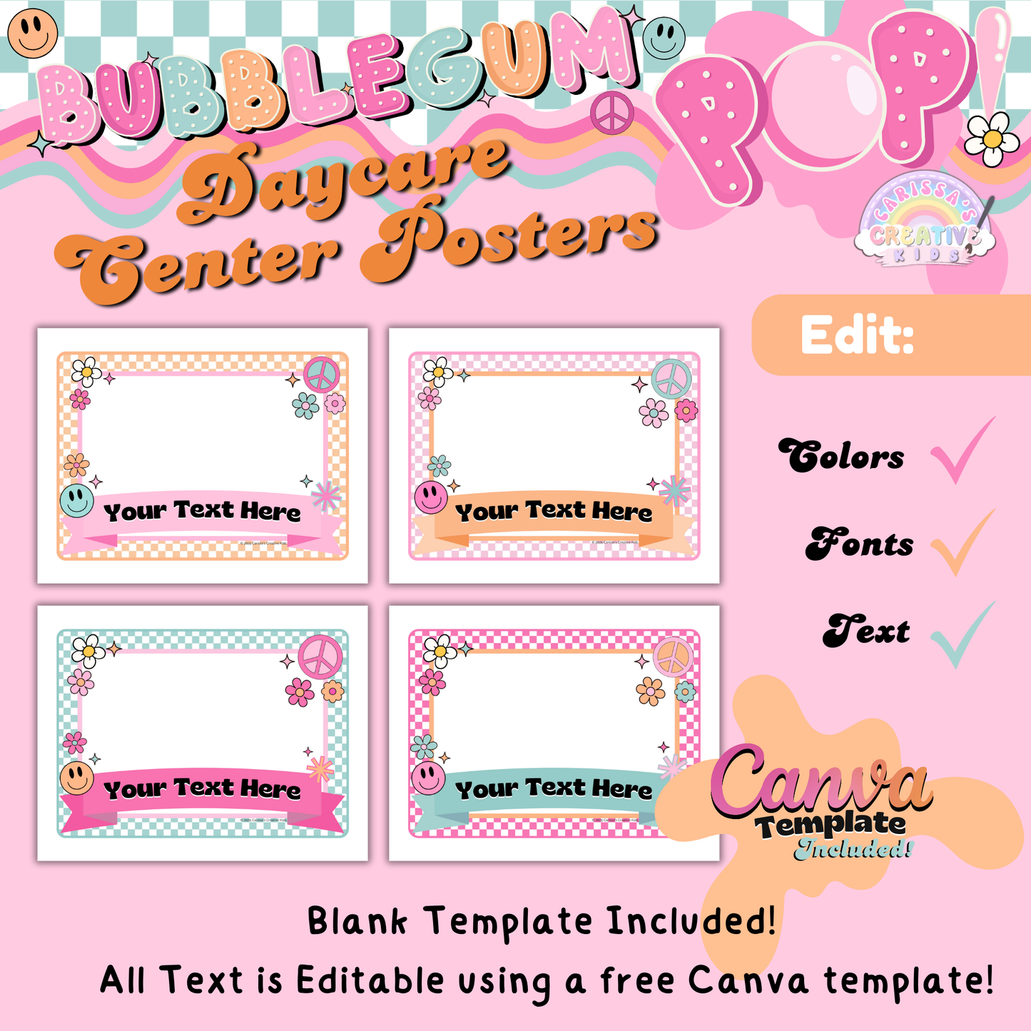 Editable Canva template for classroom center signs. Customize text easily for daycare, preschool, or homeschool organization.