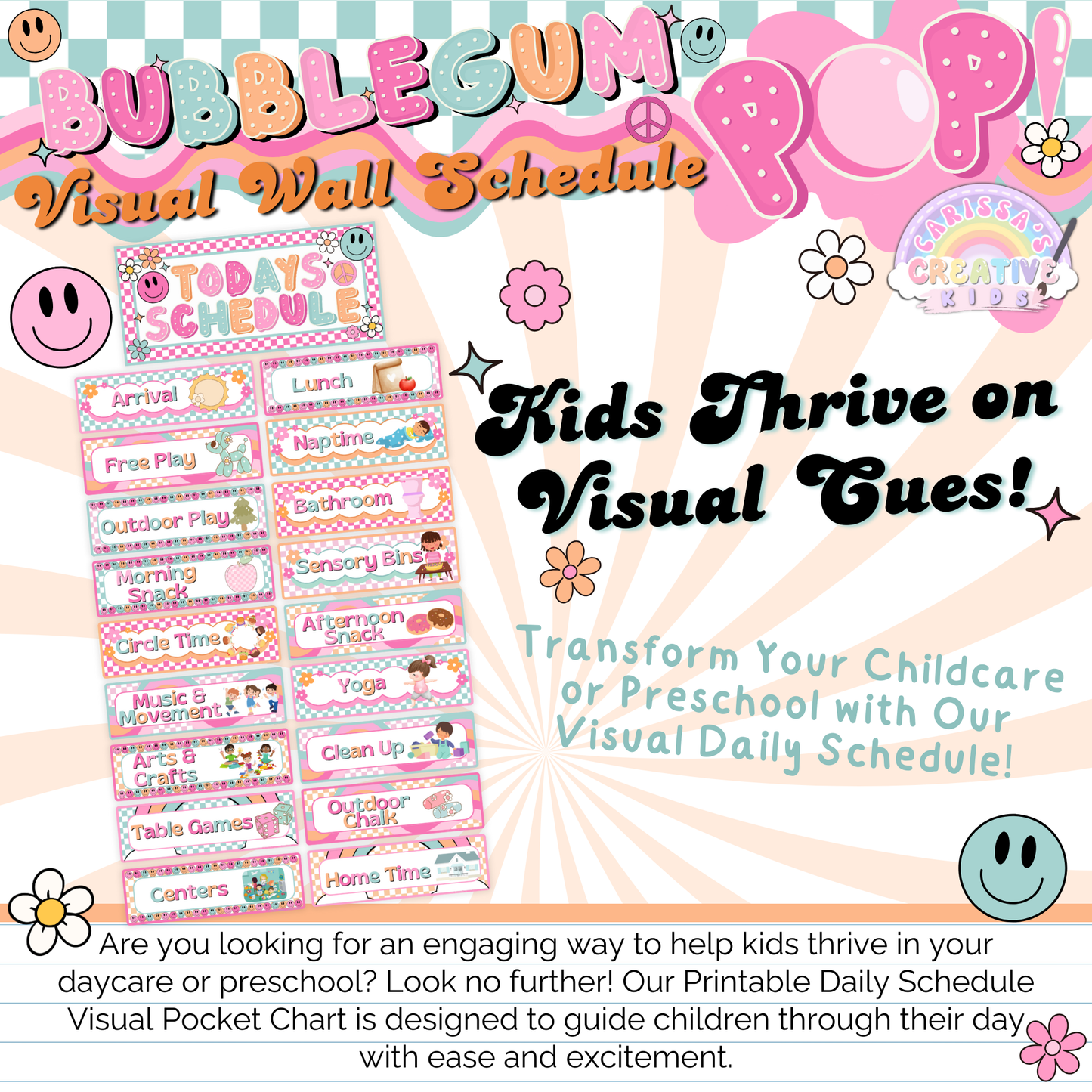 Infographic highlighting how a visual schedule for kids supports special needs visual learning, eases transitions, and encourages independence in classrooms.