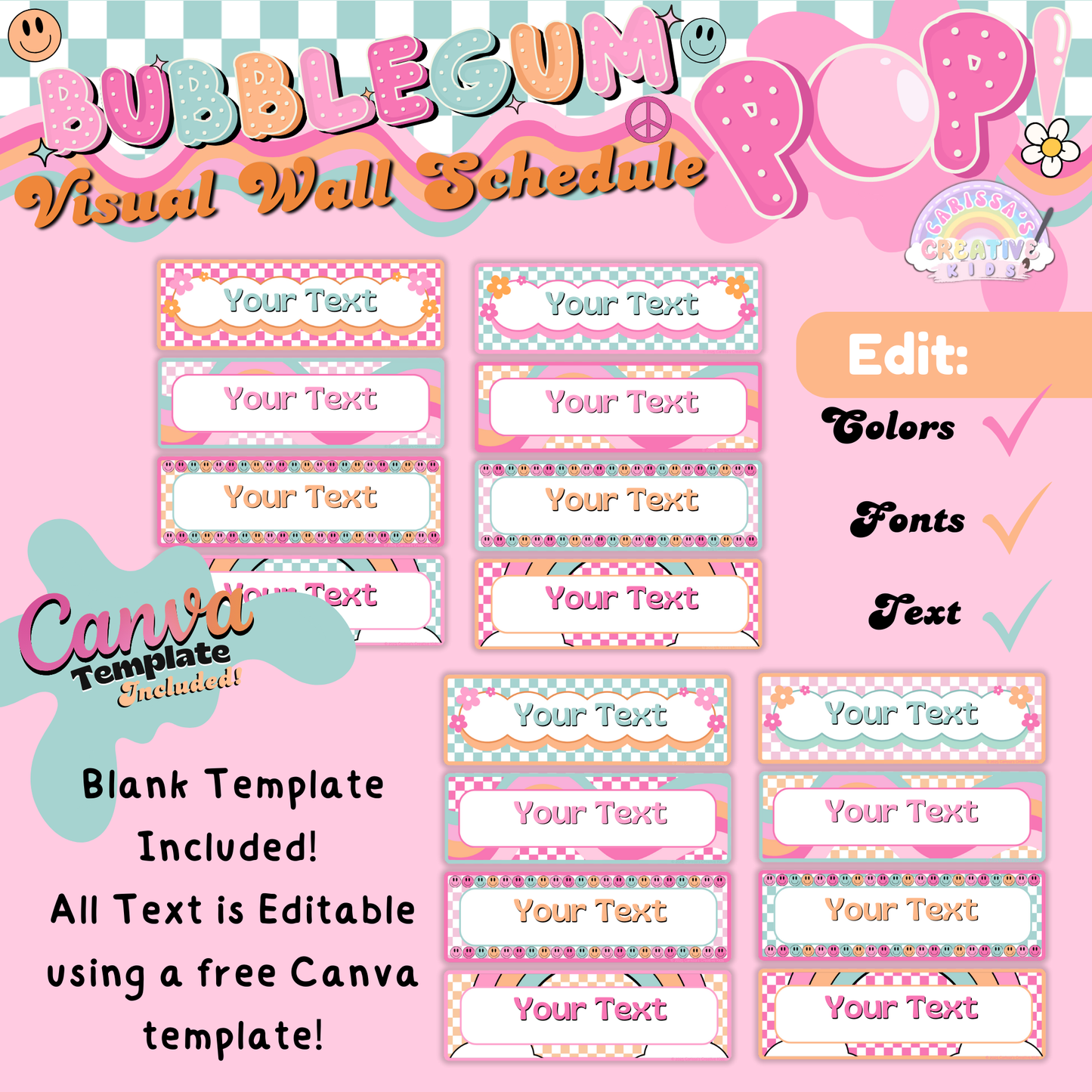 Bubblegum Pop! themed classroom visual aid displayed in a real daycare setting, helping children follow their daycare printable routine with ease.