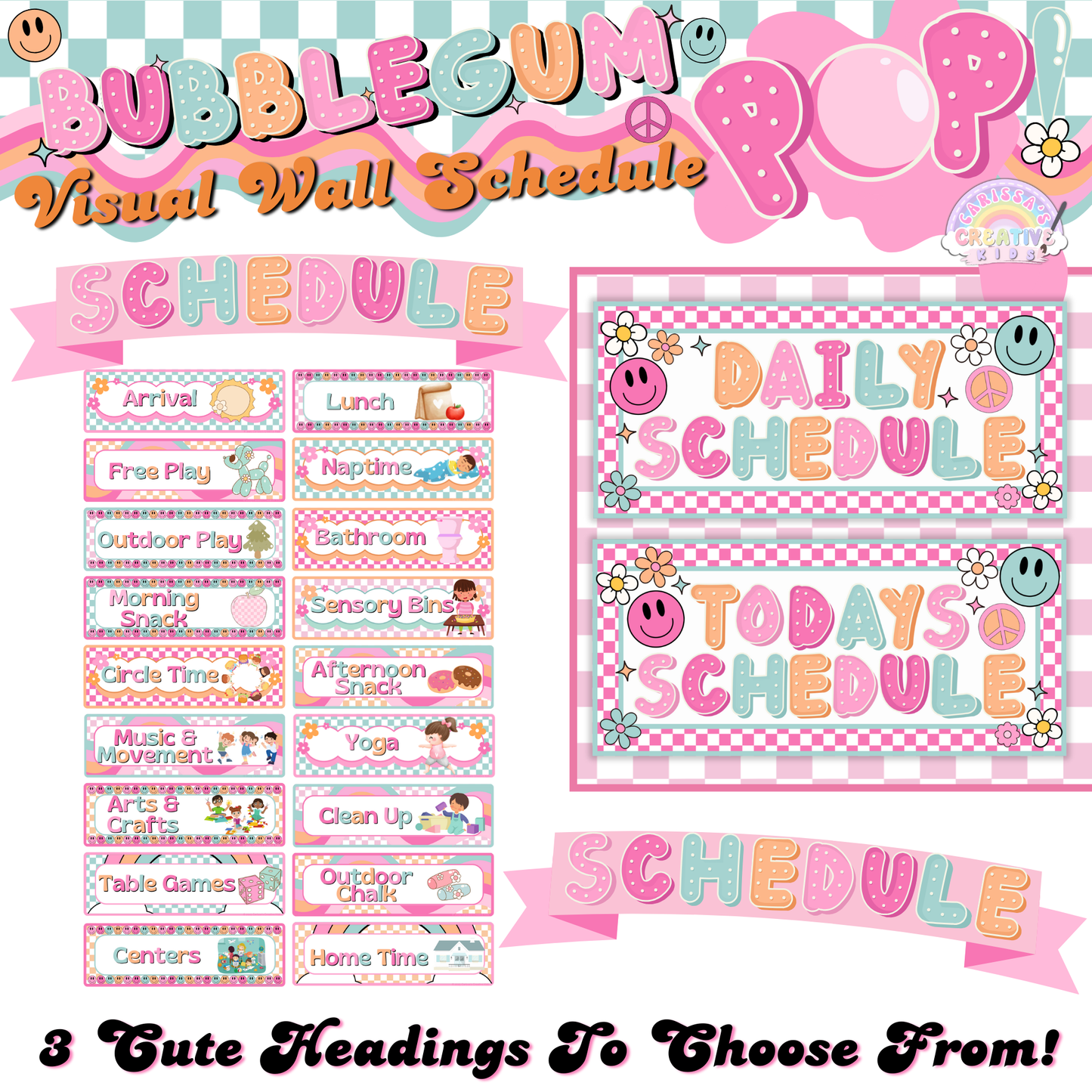 Daily routine cards neatly arranged in a pocket chart, demonstrating an organized classroom schedule for preschool and early childhood education.