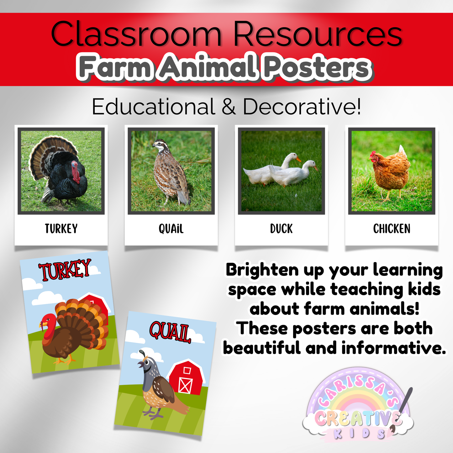 Farm animals preschool posters perfect for classroom decor and early childhood education.