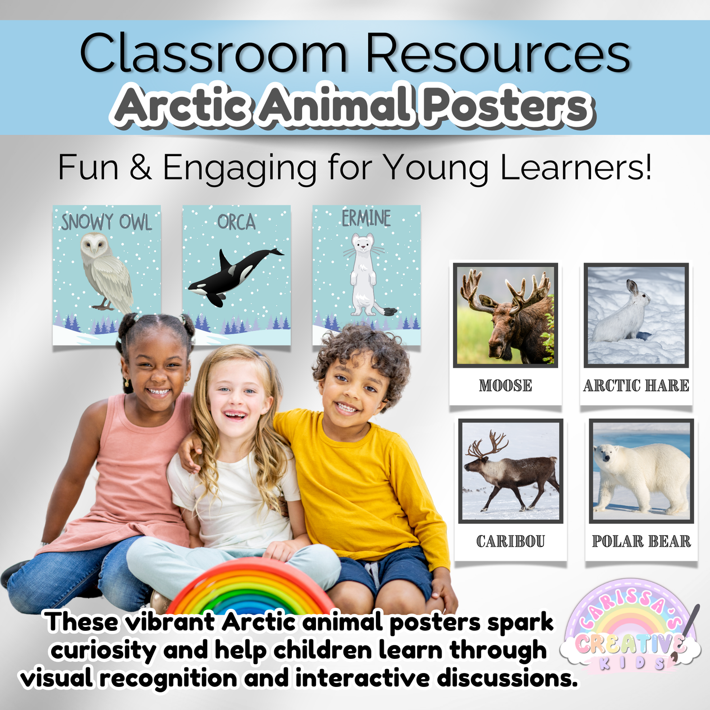Winter theme classroom posters with Arctic animals. Great for preschools, daycares, and homeschooling spaces.