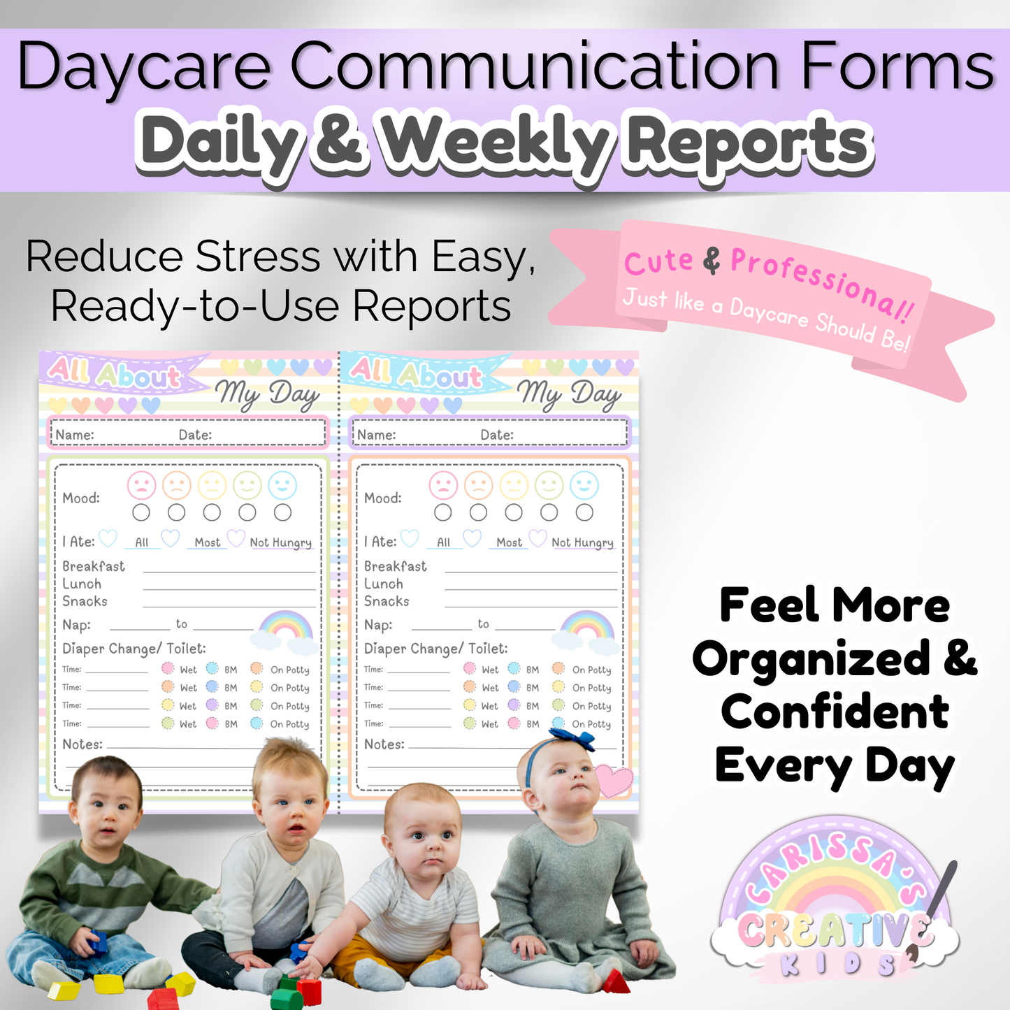 Daycare daily sheet printable for organized reporting. Ideal for toddler and infant care logs.