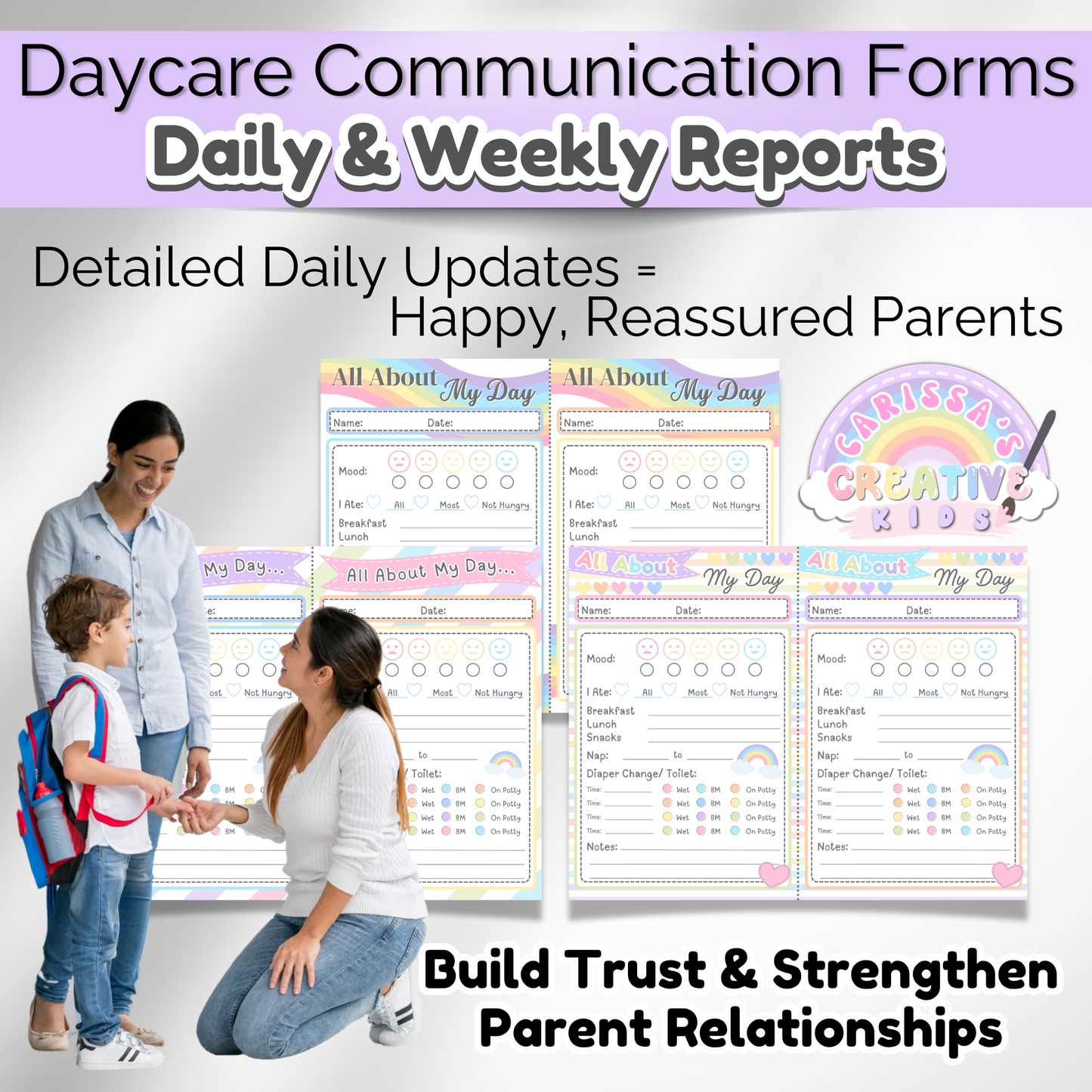 Daycare daily log template for tracking child activities, meals, and naps. Essential for organized childcare forms.