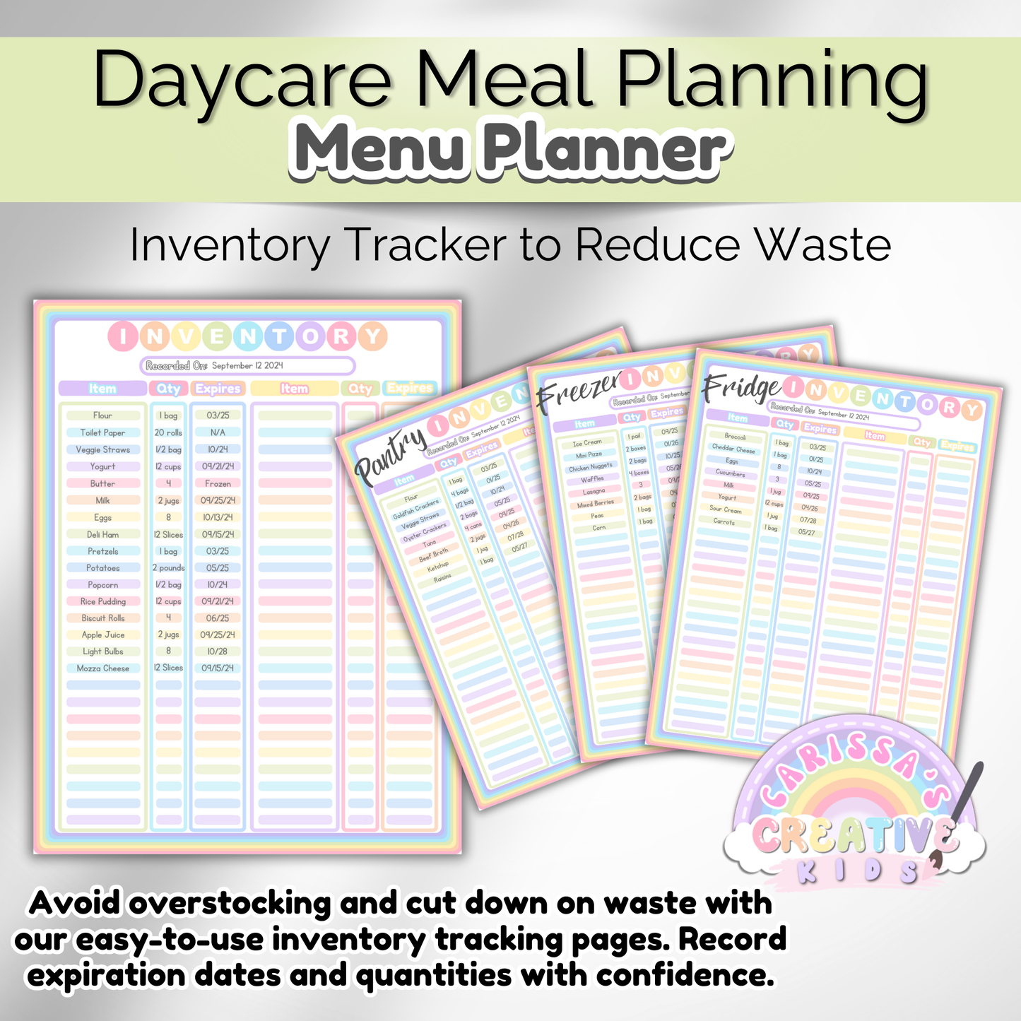 Daycare menu planner printable. Track and organize weekly meals with this daycare teacher planning tool.