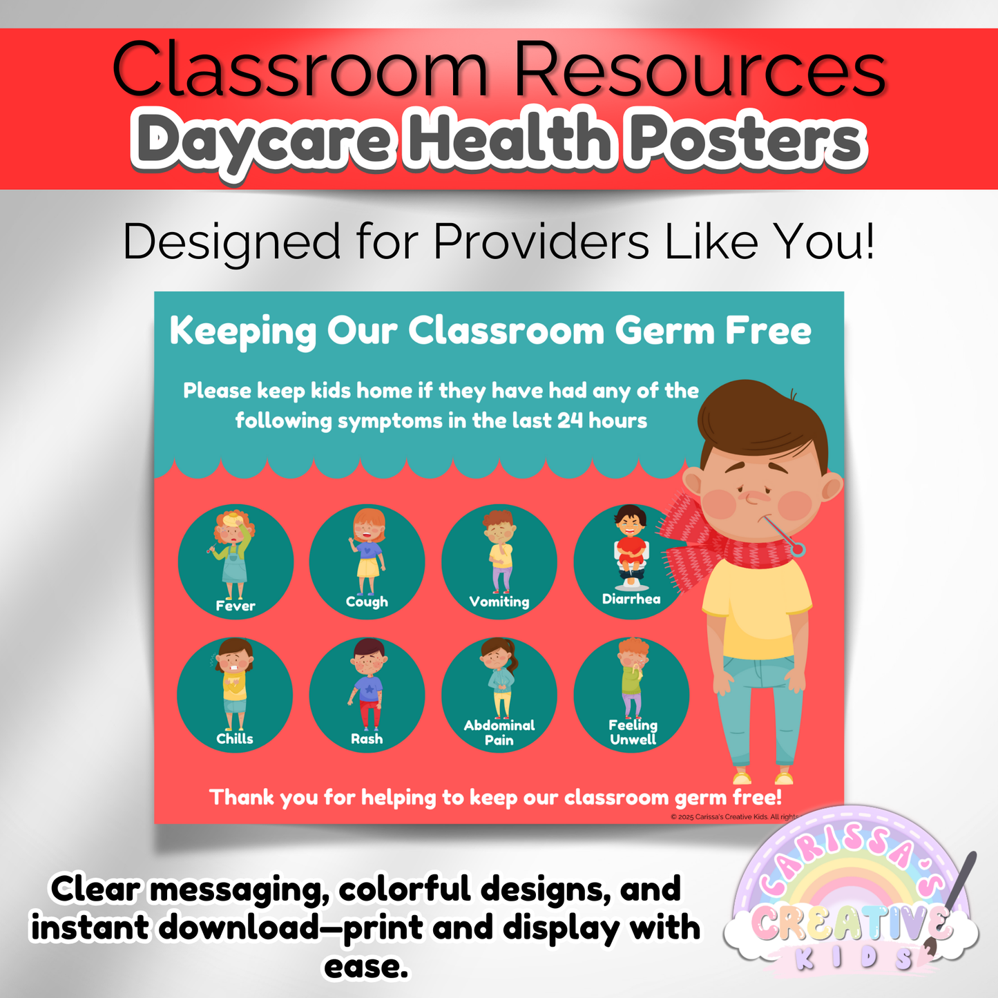 Daycare contract health poster for effective communication of wellness policies. Printable daycare form.