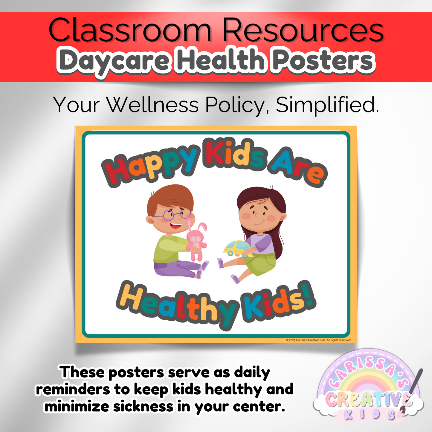 Daycare health poster for organization and decor. Supports daycare sick policy and wellness rules.