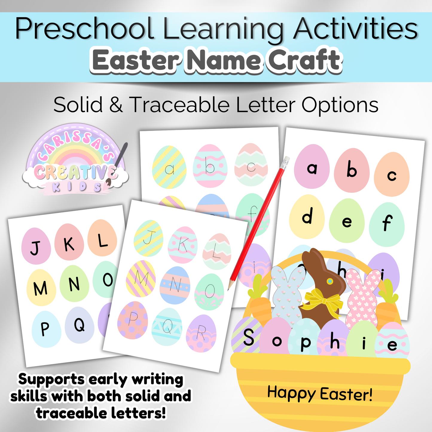 Two ways to play! Use this Easter name tracing craft as a cut-and-glue activity or laminate for a reusable learning game.