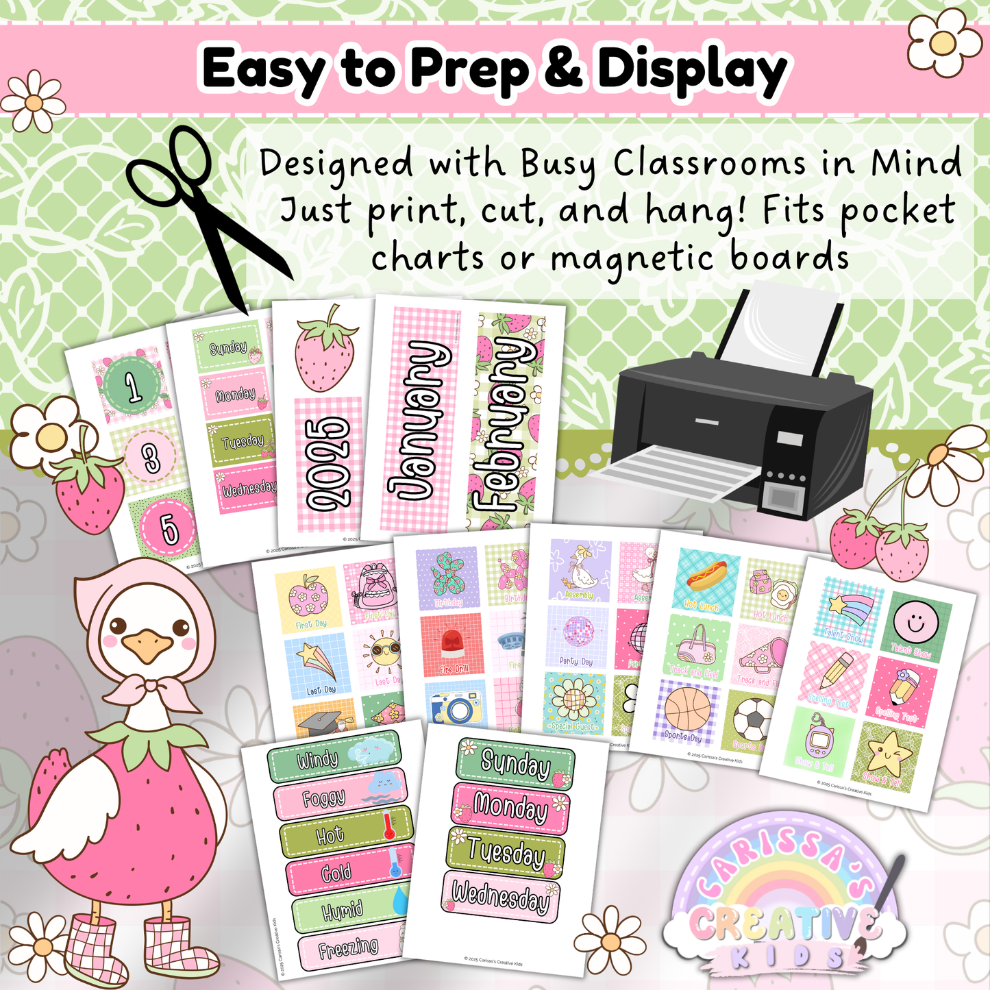 Printable Goose-Berry Classroom Calendar Pieces – Easy to Prep Days, Months, and Event Cards for Pocket Charts and Magnetic Boards in Preschool and Daycare