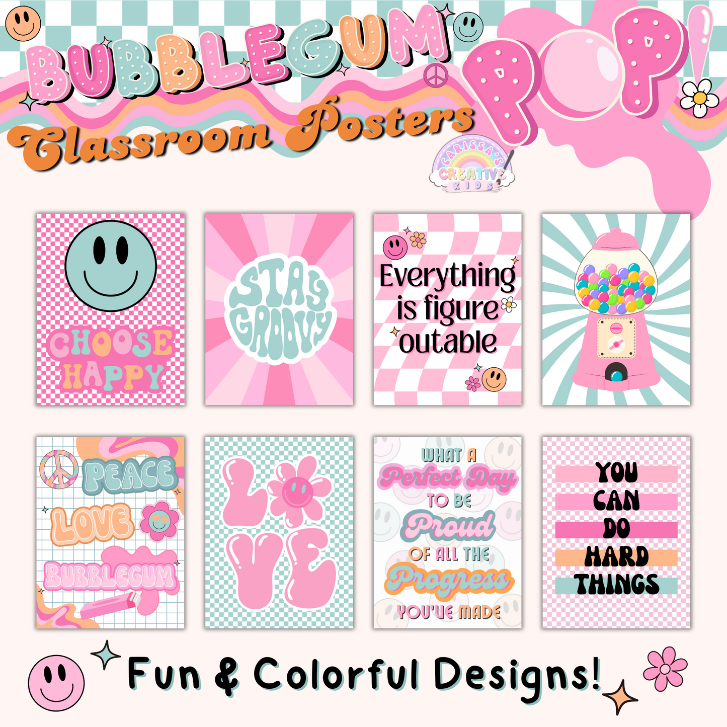 Inspirational Bubblegum Pop! posters featuring bold colors and fun messages to encourage students in the classroom, library, or homeschool environment.