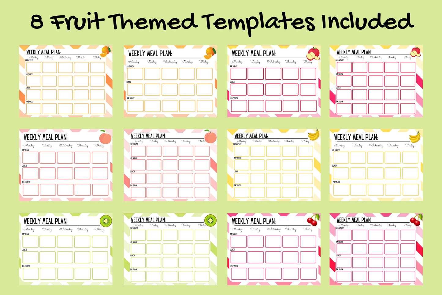 Editable Daycare Meal Planner | Childcare Menu Planner | Home Daycare Menu Template | 8 Colorful Fruity Designs | Childcare Printable