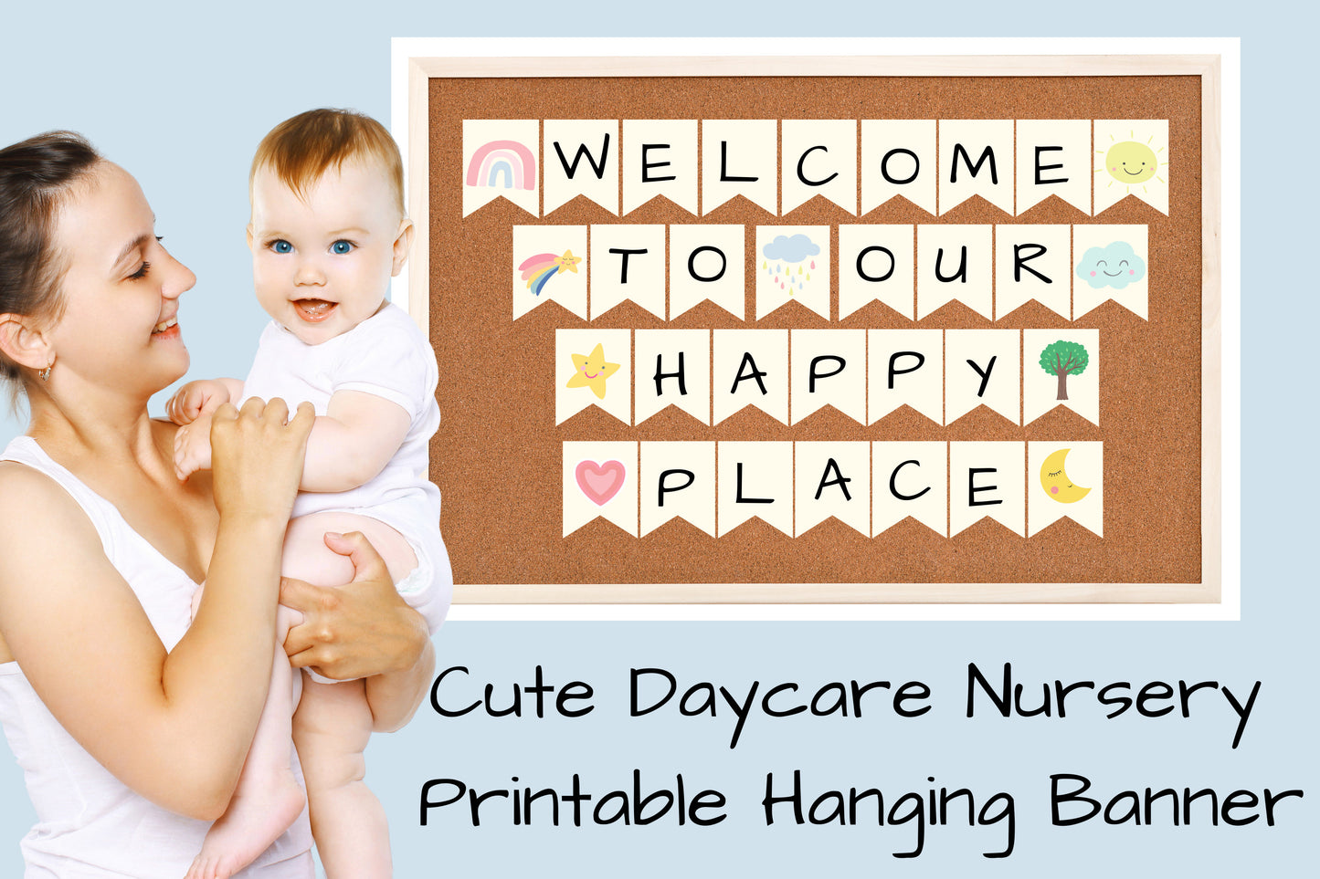 Daycare Nursery Printable Banner | Welcome to Our Happy Place | Childcare | Private Daycare | Preschool Classroom Decor | Day Care Bedroom